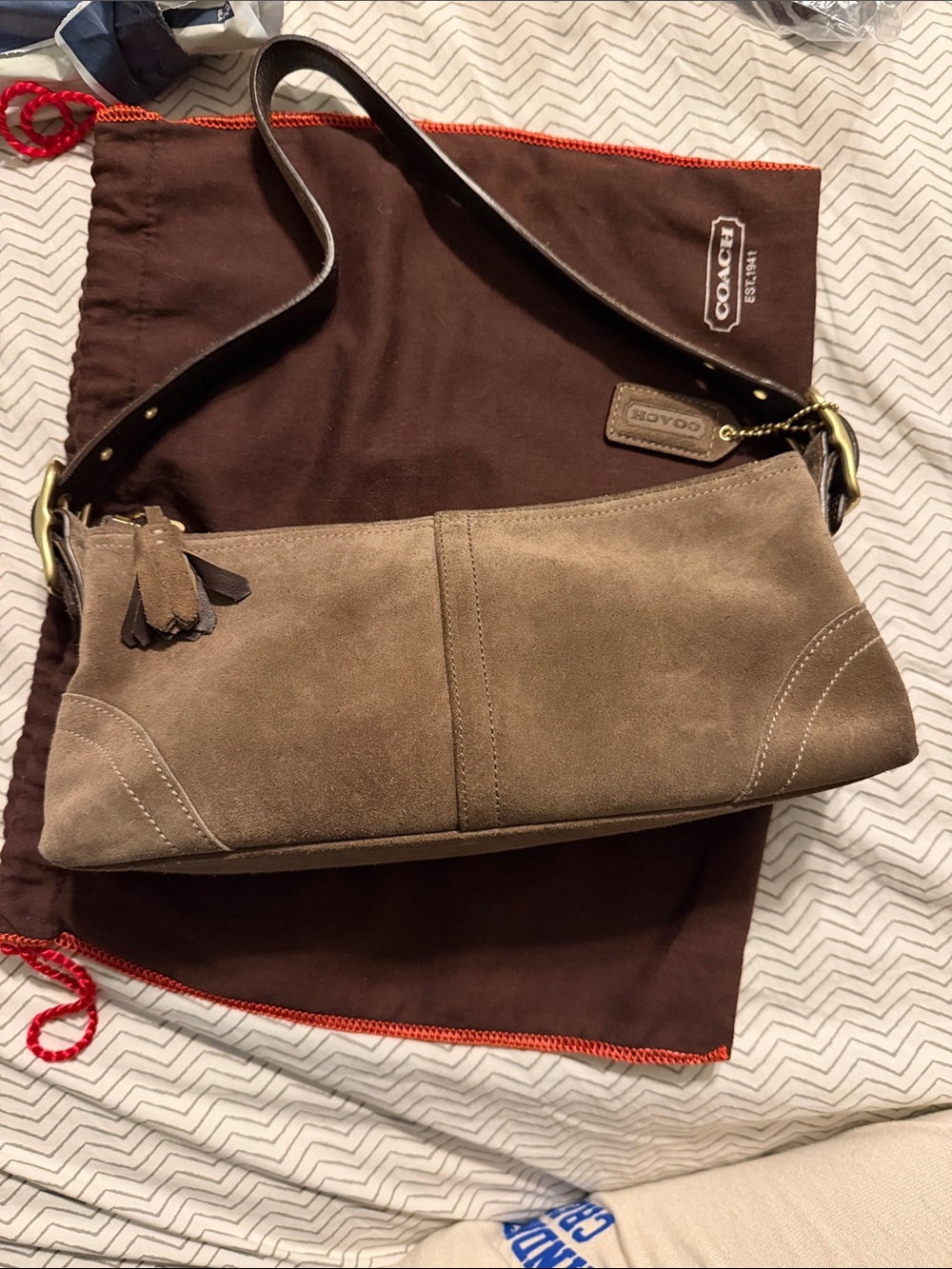 Rare brown coach suede Demi shoulder bag